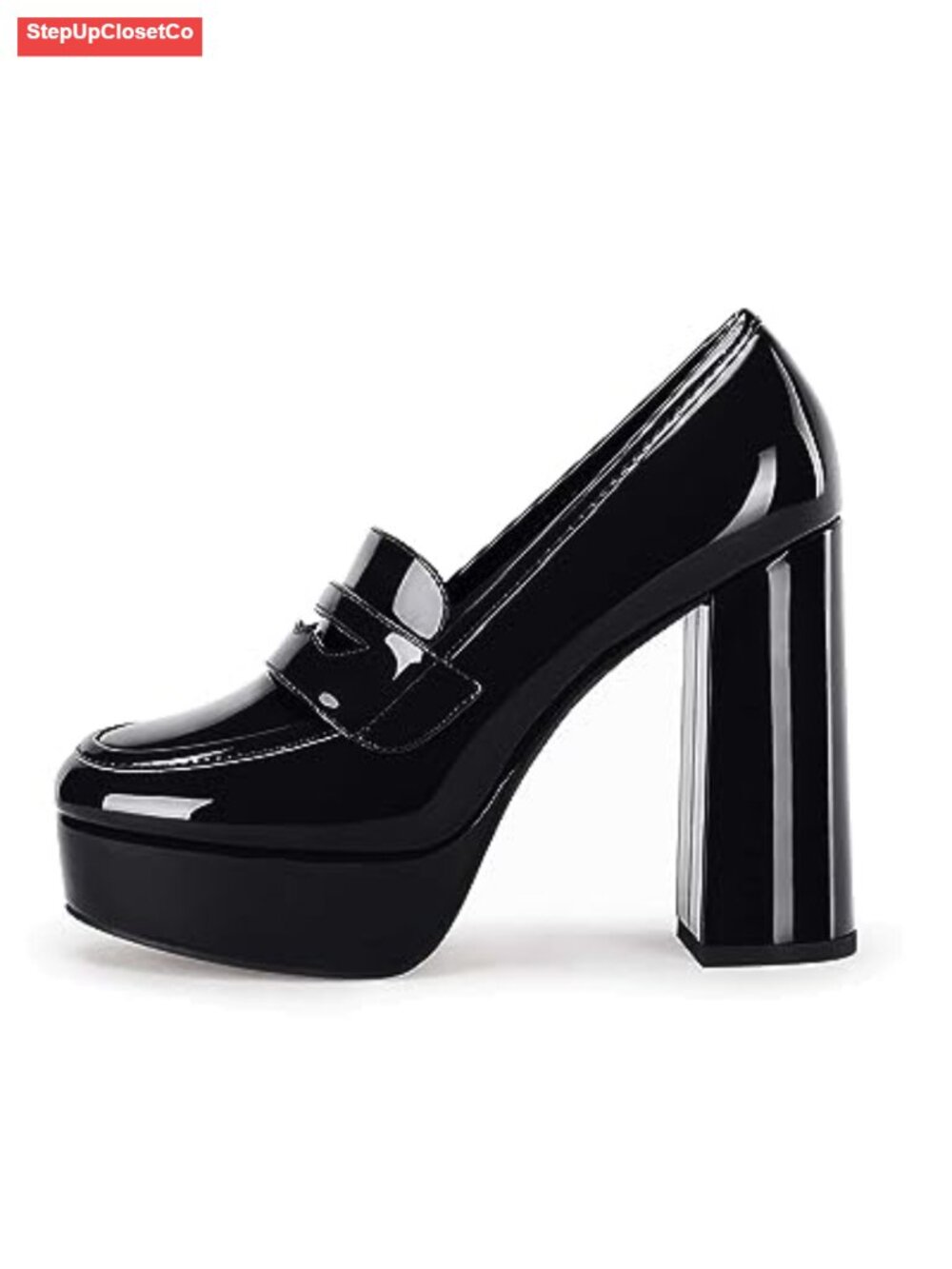 Womens Platform Heels Chunky High Heel Penny Loafers Patent Leather Pumps